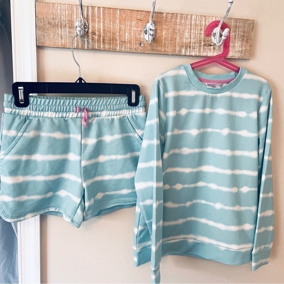 NWOT 32 Degrees Cool Aruba Blue Tie Dye Youth Short /Sweatshirt Size M 10/12 - Picture 2 of 10